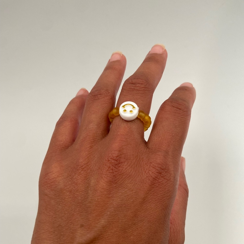 Handmade Trendy Y2K Inspired Smiley Face Glass Seed Bead Stackable Stretch Ring